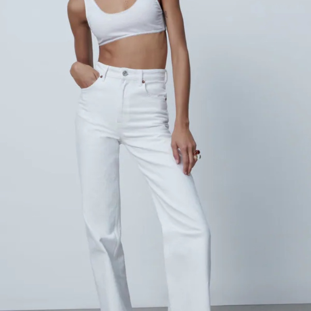 Zara High Rise Wide Leg Full Length Jeans (WHITE)
